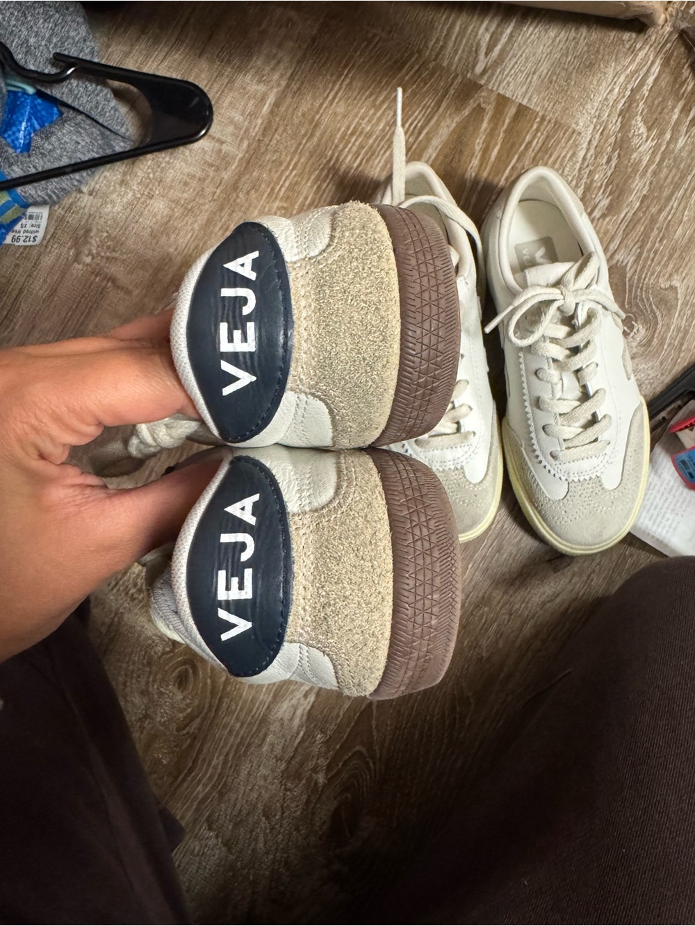 Veja Kids Cream and Brown Suede-Trim Sneakers